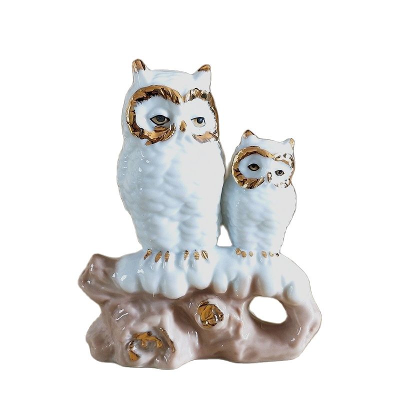 Art Craft Mother'S Day - Goudkleurig porseleinen moederuil beeldje handgemaakte keramiek