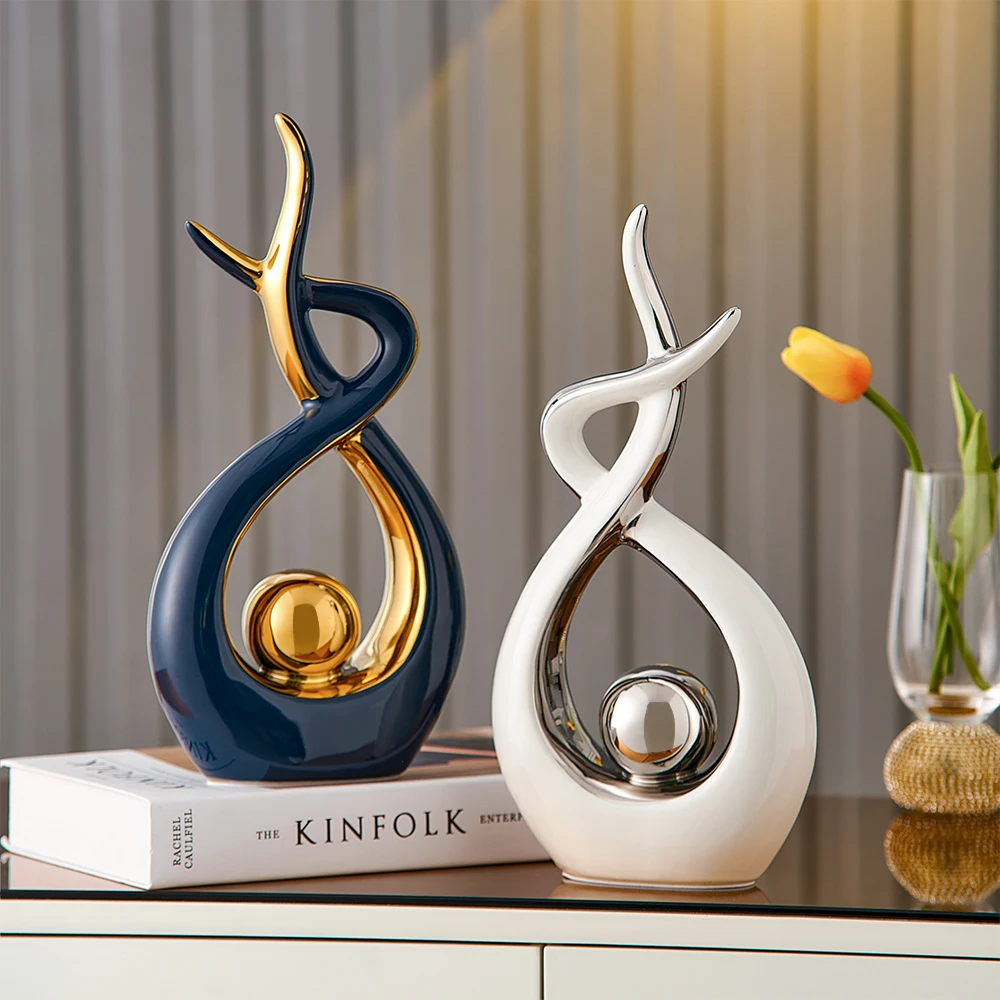 Art Craft Room - Abstract Keramisch Sculptuur Gouden Kunst Standbeeld