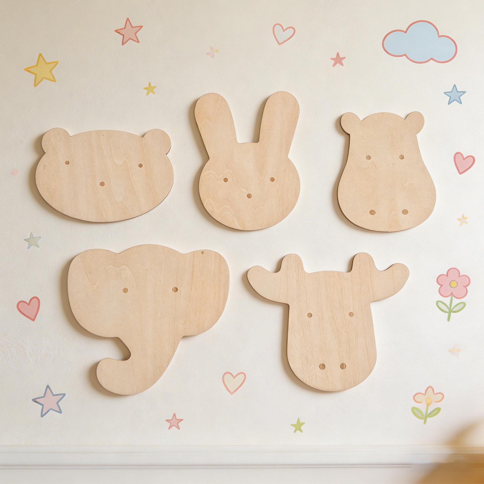 5 stuks dieren houten wandstic - Art And Craft For Nursery recensie en prijs